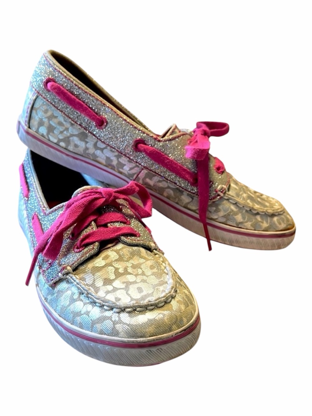 Girl’s Sperry Topsider Cruiser Shoes - Size 2.5 Silver Cheetah Print & Hot Pink